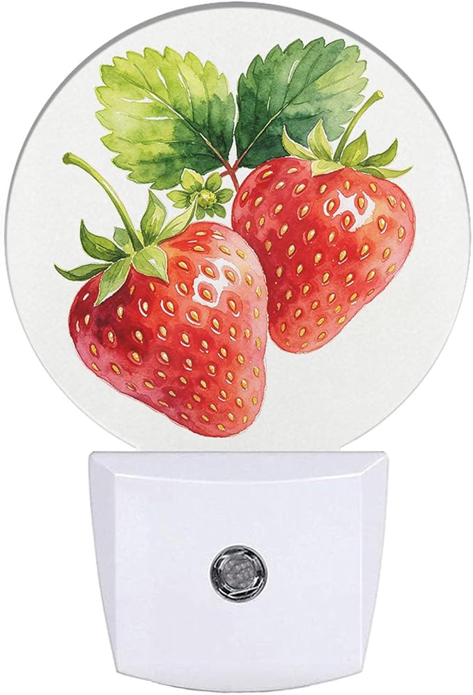 EKOBLA Strawberry Night Light, Cute Red Fruit Watercolor Night Lights Plug Into Wall with Auto Sensor for Home
