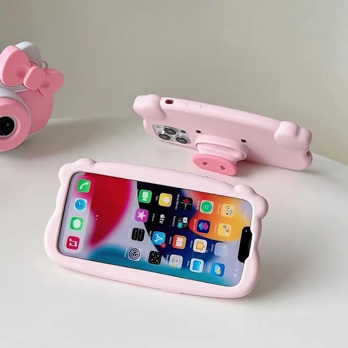 Kawaii Phone Case for iPhone 15 Pro Cute 3D Pighead Silicone Protective Case Cover with Cartoon Pig Nose for Women & Girl