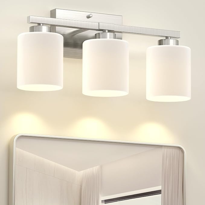 Honesorn Bathroom Light Fixtures Brushed Nickel, 3-Light Vanity Lights | Bathroom Vanity Light with Frosted Shades, Modern Bathroom Lights Over Mirror, Anti-Rust, E26 Socket (Bulbs Not Included)