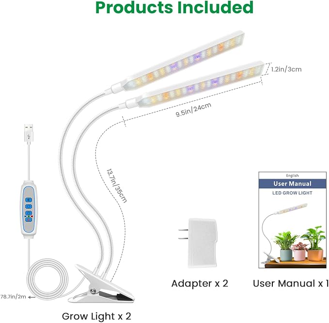 Aumtrly Plant Light Clip on, 2 Pack White, 228 LED Full Spectrum Grow Lamp | for Seed Starting and Indoor Plants Growing, 6/12/16H Auto Timer, 5 Dimming Levels, 3 Light Modes, Flexible Gooseneck Arm
