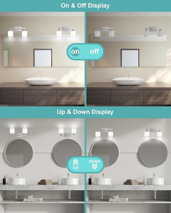 Bathroom Light Fixtures 2-Light, Brushed Nickel Vanity Lights Fixtures, Modern Bathroom Vanity Light Over Mirror, Milky White Glass Shade & Anti-Rust Nickel Finished, Small Bathroom Light