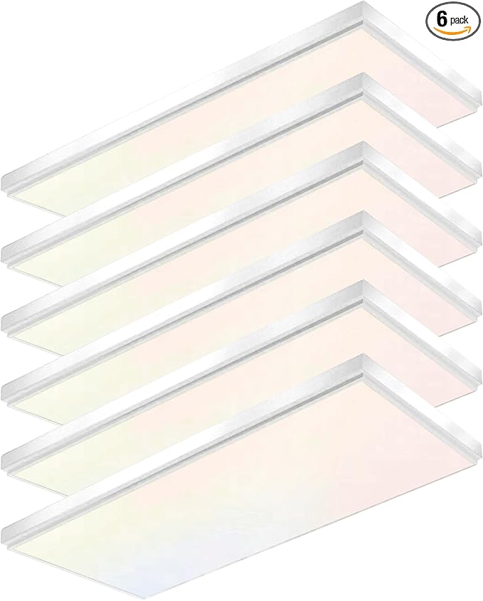 2'x4' 5500 Lumen 6 Pack LED Flat Panel,Flush Mount and Drop Ceiling | White Trim 5 CCT, 3 Level Dim,CRI 90 for Home and Office