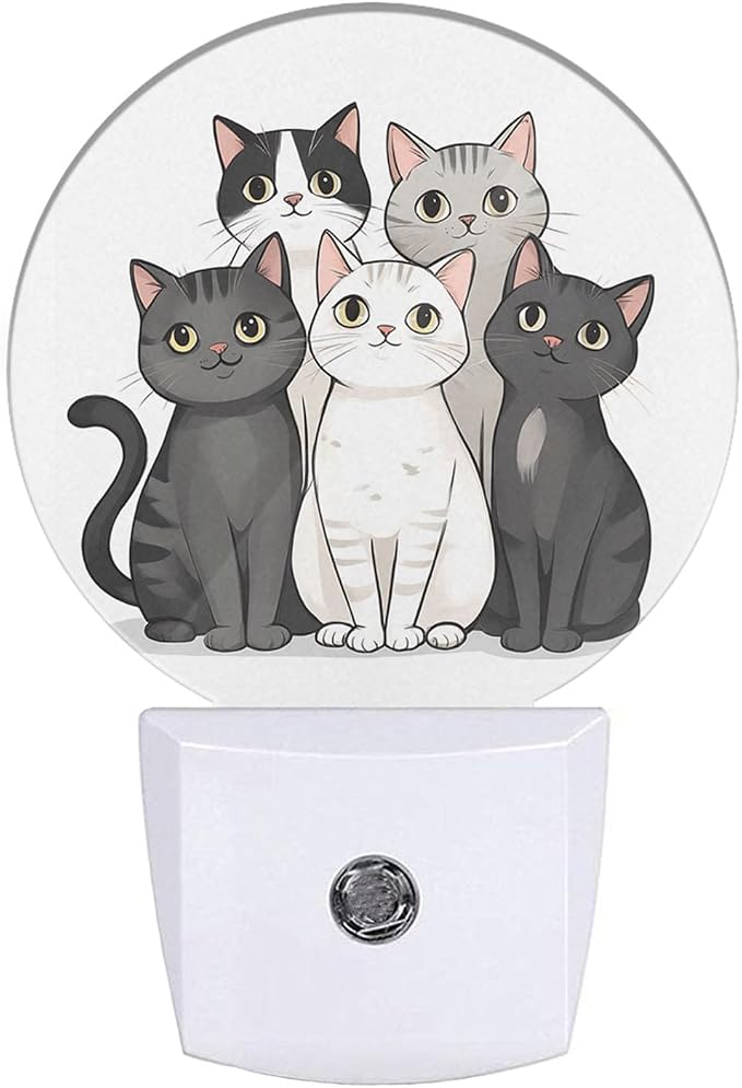EKOBLA Cute Cat Night Light, Gray, Black and White Kitten Night Lights Plug Into Wall with Dusk to Dawn Sensor for Boys, Girls and Bedroom Decor