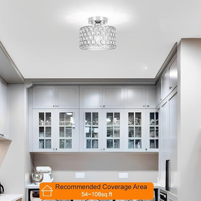 Lxybcce Chrome Crystal Ceiling Light Fixture - Modern Semi Flush Mount Ceiling Chandelier Lighting for Hallway, Kitchen & Foyer | Dazzling Prism Chandelier with Easy Installation,1 Light, 9 in