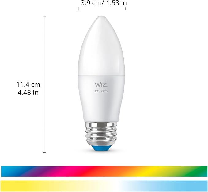 WiZ 40W B12 Color LED Smart Candle-Shaped Bulb - Pack of 6 - E26- Indoor - Connects to Your Existing Wi-Fi - Control with Voice or App + Activate with Motion - Matter Compatible