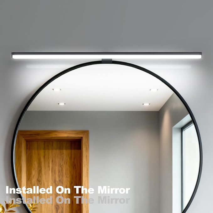 28" Plug in Bathroom Light Fixtures,Vanity Lights Bar,Picture Light | Modern Black,Non-Dimmable,6700K,with Switch,LED,Over Mirror,Wall Lights,Make up light,for Bedroom/Art/Poster/Cabinet
