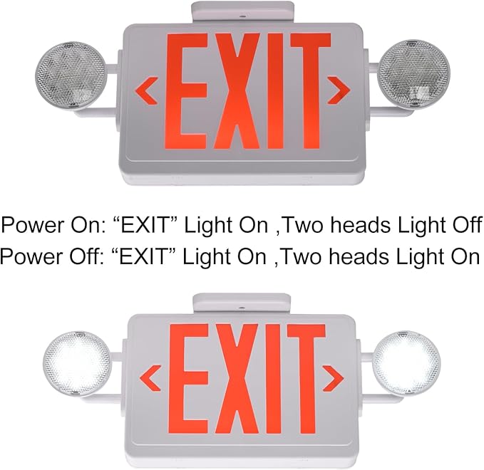 Emergency Exit Sign with Lights Battery backup, 200lm 3Hours Plug in Red Exit Signs with Emergency Lights for Business, Battery Operated,UL 924 AC85-277V