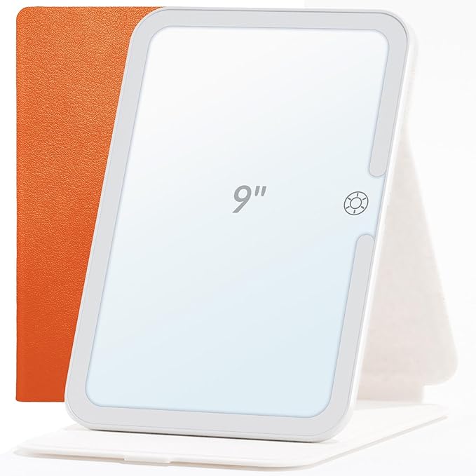 Travel Makeup Mirror with Lights, Lighted Vanity Mirror, 9", Cosmic Orange
