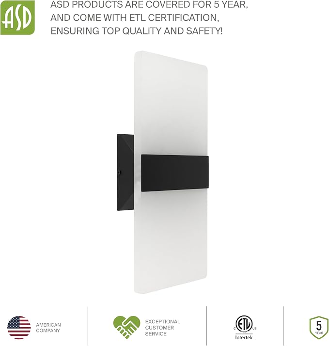 ASD 14 Inch Indoor LED Wall Sconce - 24W 2700K-5000K Dimmable Black Wall Sconce Lights for Living Room, Bedroom, Bathroom, Hallway - Modern Wall Sconces Hardwired, ETL Interior Light