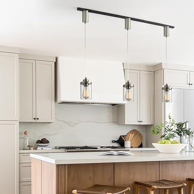 mirrea H Type Brushed Nickel Track Lighting Pendant with Clear Glass Shade Cord Adjustable Pack of 3