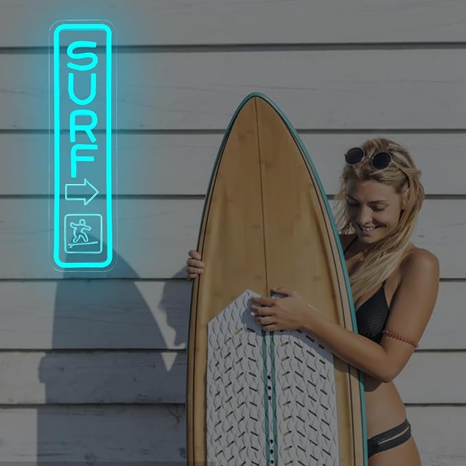 Surf Neon Sign for Wall Decor Surfing Led Sign Dimmable Beach Neon Light Signs Coastal Light Up Sign for Surf Decor Themed Room Decor Party Shop Business Surfing Beach