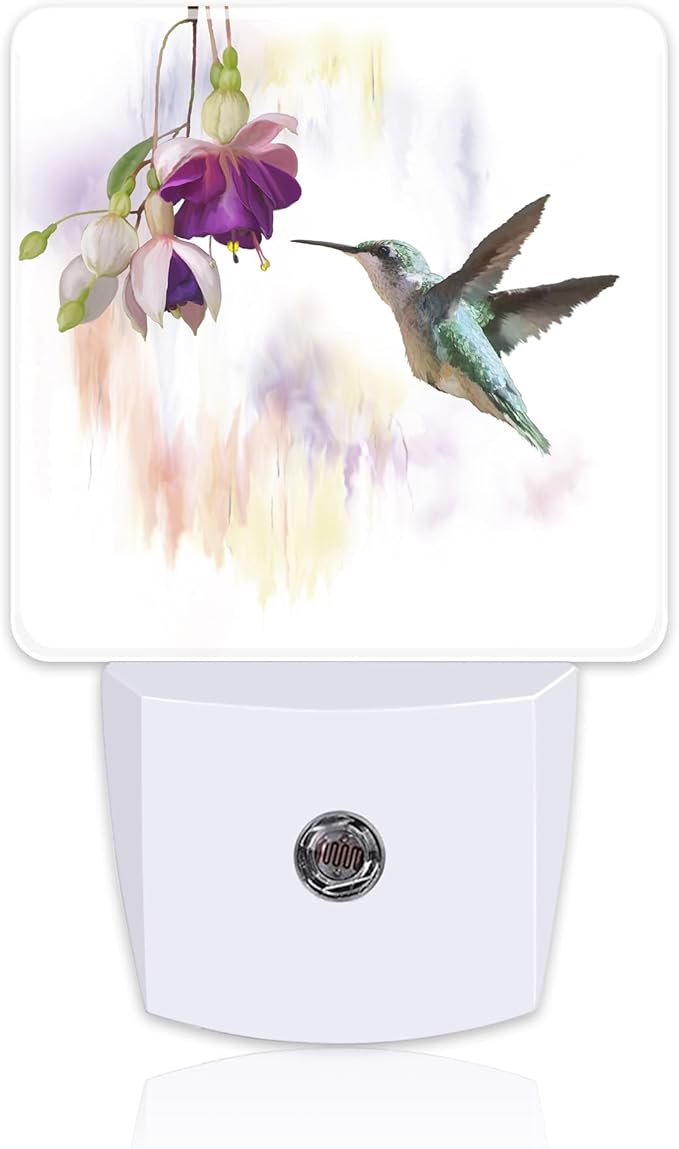 Hummingbird Flowers Night Light for Kids,Groovy Cute Bird Floral Night Light Plug in with Dusk to Dawn Sensor,0.5w Energy Saving Sleep Friendly Nightlight for Hallway Stairway Kitchen Bedroom