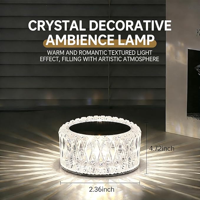 Portable Crystal LED Table Lamp, 3-Levels Brightness Desk Lamp,3 Color Touch Control Rechargeable Lamp for Bedroom Living Room Decor (16 Color)