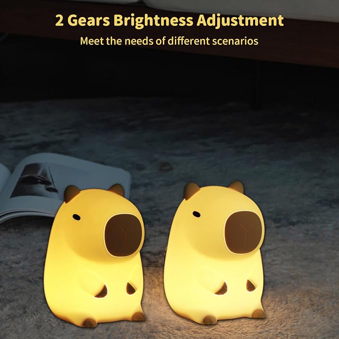 Led Cute Capybara Night Light, Dimmable Nursery Kawaii Lamps, Super Squishy Silicone USB Rechargeable Touch Control Night Lamp for Kids Adults, Used for Camping Party Room Decor (Capybara)