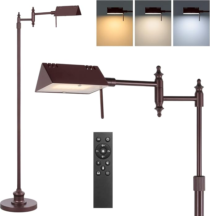 Bairth Oil-Rubbed Bronze Reading Floor Lamp,Dimmable Pharmacy Standing Lamp | 3 Color Temperature, Dimmable, 17W LED, Height Adjustable, 360°Swing Arm, for Living Room, Bedroom, Office, Craft & Sewing