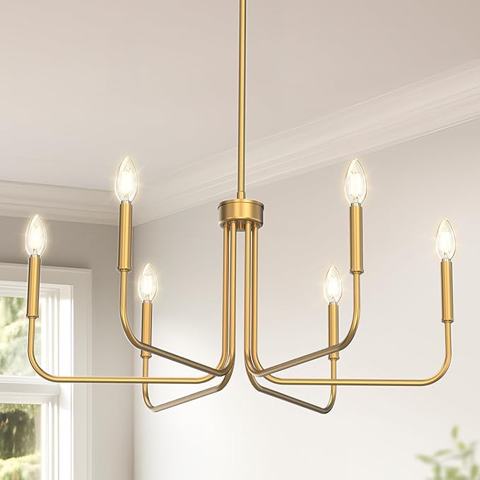 DORESshop Modern Chandelier for Dining Room, 6-Light 28" Gold Farmhouse Chandelier for Dining Room, Dining Light Fixtures Over Table for Bedroom Hall Kitchen Living Room
