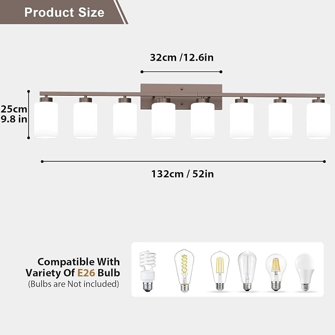 IZORRO Modern Bathroom Light Fixtures, 8 Light Oil-Rubbed Bronze Vanity Lights, Bathroom Lighting Fixtures Over Mirror with White Glass for Living Room Cabinet Bedroom