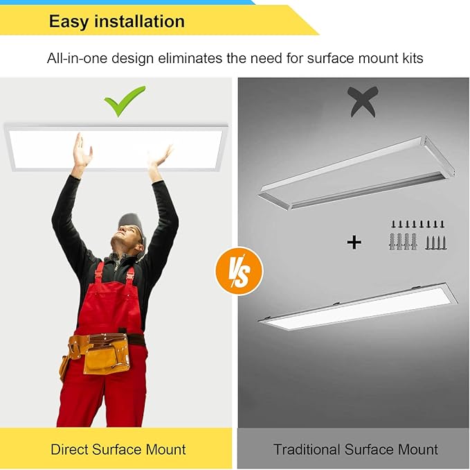 AIKVSXER 2PACK 1x4 LED Flat Panel Light Surface Mount LED Ceiling Light, 5500LM 50W TRIAC 10-100% Dimmable, 3000/4000/5000k Selectable, 120V Kitchen Ceiling Light Fixtures for Garage/Laundry White