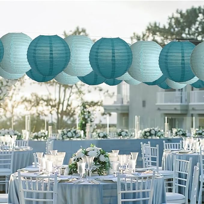 20Pcs Paper Lanterns Decorative, Teal Round Hanging Lanterns for Wedding | 6"8"10" Blue Paper Lanterns Decorations for Rustic Party Bridal Shower Birthday Baby Shower Engagement Home Classroom Decor