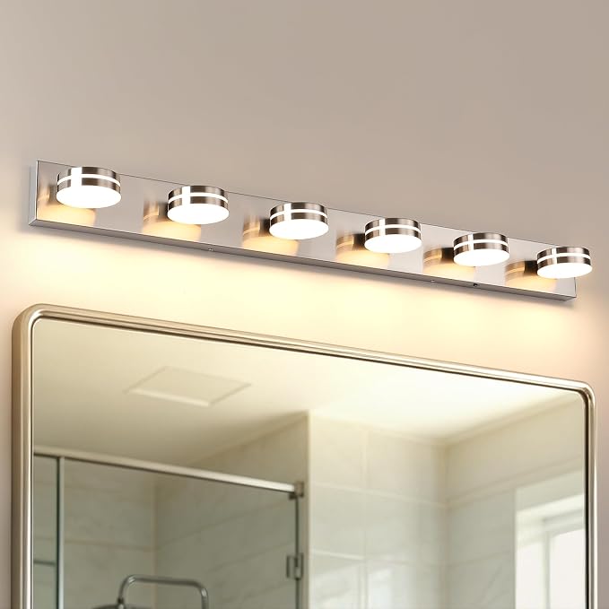 LED Modern Bathroom Vanity Light Fixtures 6-Light 47.24in 36W | LED Dimmable Bath Lights, Modern Wall Mounted Lighting Fixture with Rotating Lamp Head, Acrylic Metal, 5CCT Dimmable