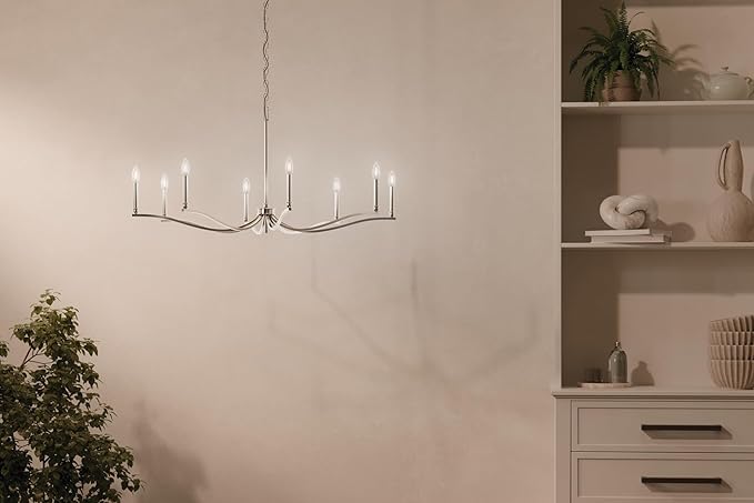 Kichler Malene 6-Light Chandelier, Updated Traditional Light in Polished Nickel, Sloped Ceiling Compatible, for Foyer, Dining Room or Living Room (22.25" x 42"), 52696PN