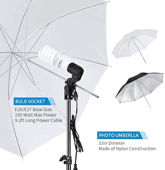 Photo Lighting Kit, 2M x 3M/6.6ft x 9.8ft Background Support System and 900W 6400K Umbrellas Softbox Continuous Lighting Kit for Photo Studio Product,Portrait and Video Shoot Photography