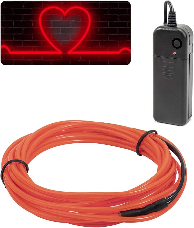 JIGUOOR EL Wire Battery Pack 9.8ft / 3m Bright Neon Light Strip 360° Illumination Neon Tube Rope Lights for DIY, Festival, Party Decoration, Pub, Halloween, Chrismas (9.8ft / 3m, Red)