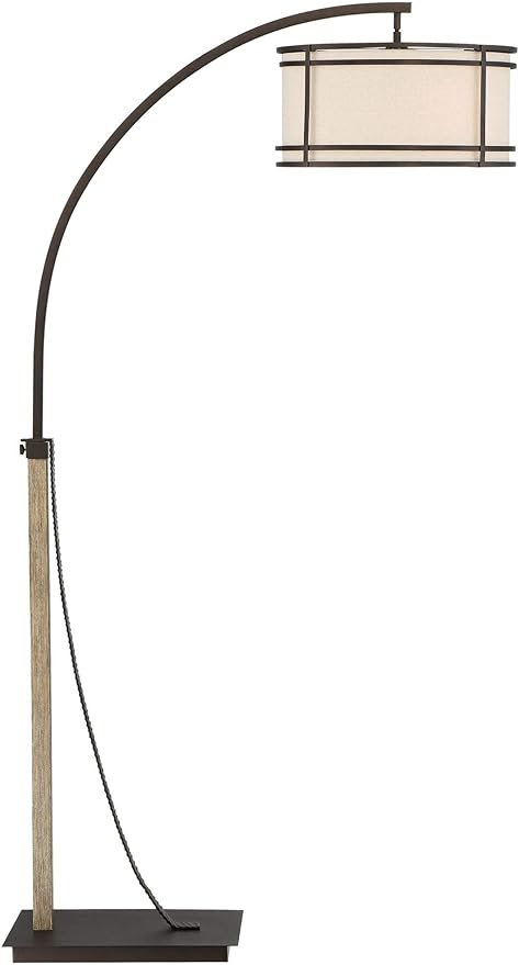 Franklin Iron Works Gentry Industrial Rustic Farmhouse Arc Floor Lamp 71 1/2" Tall Oil Rubbed Bronze 2-Light Oatmeal Fabric Drum Shade for Living Room Reading Bedroom Office House Home Decor