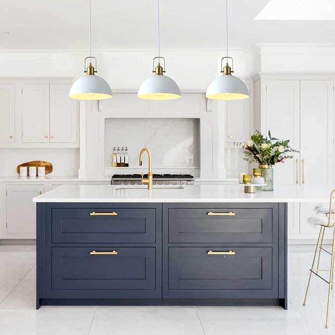 Modern Pendant Lights, 9.84" White Gold Metal Ceiling Hanging Light, Pendant Lighting for Kitchen Living Dining Room Restaurant Hallway Entrance