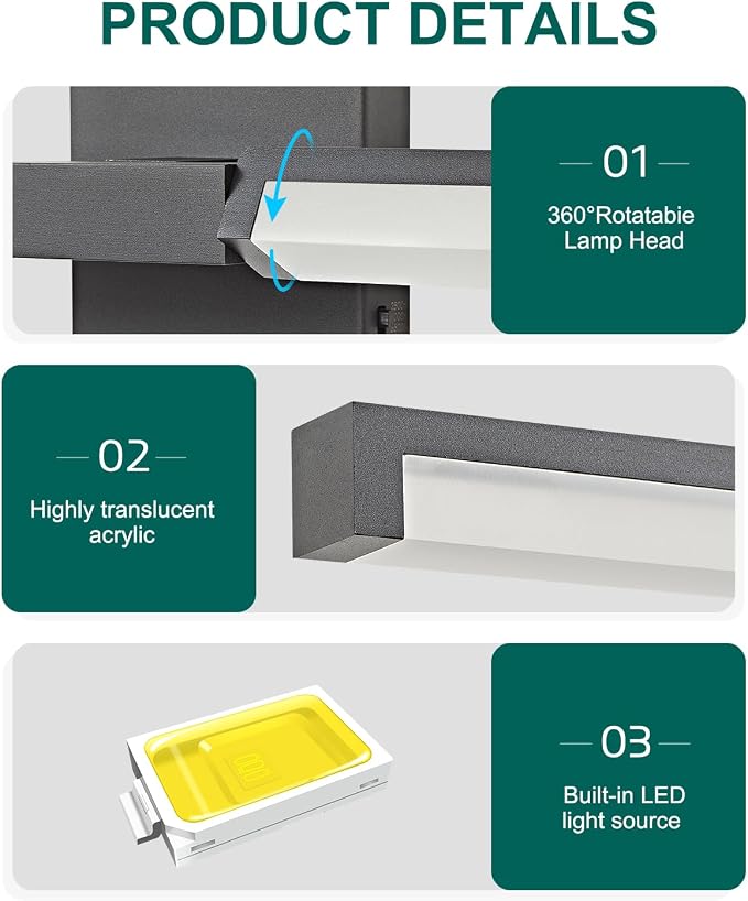 Modern Bathroom Light Fixtures Over Mirror, 32 Inch Matte Black Vanity Light Bar for Bathroom, 16W 5CCT Diammable Wall Light - 2Pack
