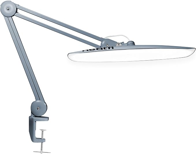Neatfi XL 2200 Lumens 24W LED Desk Lamp – Shadow-Free Task Lighting | 4-Level Dimming | Home Office & Crafts Use | 20-Inch Wide Head (Gray, Non-CCT with Clamp)