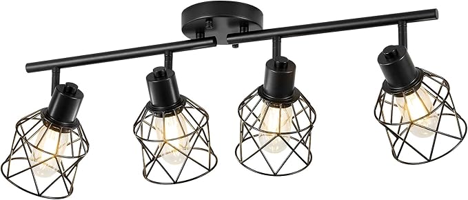 4-Light Kitchen Track Lighting, Island Lights, Farmhouse Ceiling Light | Adjustable Light Heads Rotate To Direct Light Where Needed, With Standard E26 Base For Kitchen Hallway Dining Room