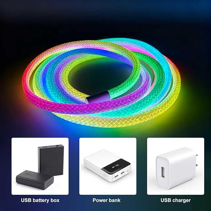 25ft LED Rope Lights 360 Degree Illumination, 5V USB Portable neon Light Strip,Neon Lights Suitable for Parties, Halloween, terraces, Christmas Camping Decoration, DIY