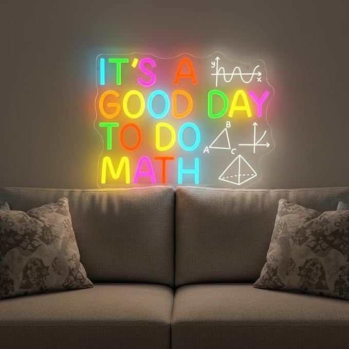 It's a Good Day to Do Math Neon Sign Colorful LED Wall Decor | Dimmable Classroom Neon Lights Math Teacher Gift Study Room Library Kid Room Home Office Motivational Math Neon Light Decor