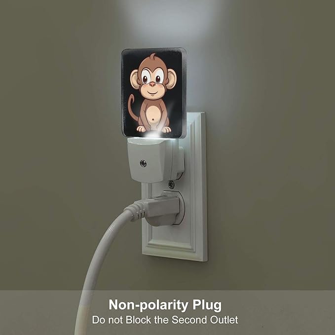 Cartoon Brown Monkey Print Night Light with Light Sensors Plug in LED Lights Smart Nightstand Lamp Plug in Night Light for Bedroom Bathroom Hallway Home Decor