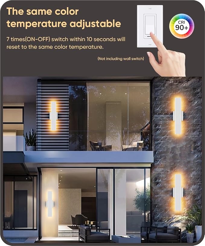 Aipsun 2 Packs Outdoor Wall Sconce, 3000K 4000K 6000K, 15.75in Modern White Exterior Light, Long LED Linear Wall Light Outside Lighting for Entrance, Hallway, Garage, Porch(3CCT)