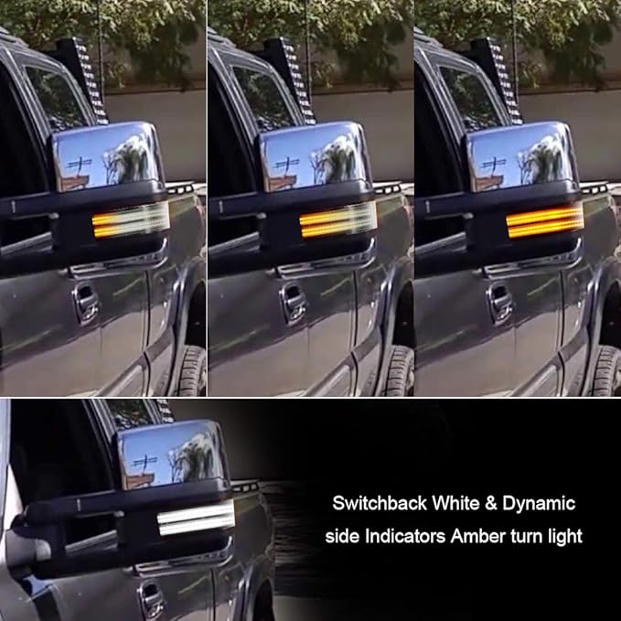 ROCCS LED Sequential Amber Side Mirror Marker Turn Signals White Parking Cargo Lights Switchback Tow Mirror Light for 2014-2019 Chevy Silverado GMC Sierra 1500 2500HD 3500HD, Clear Lens