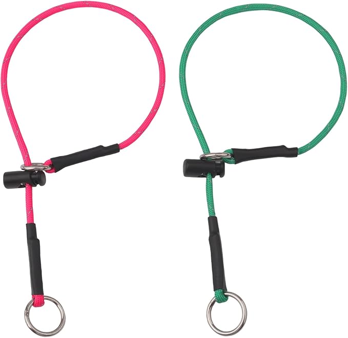 14" Dog Slip Collar – 5/32" Paracord Rope Dog Collar with Spring-Loaded Stopper & Stainless Steel O-Ring, Reflective for Low-Light Visibility (Hot Pink & Green)
