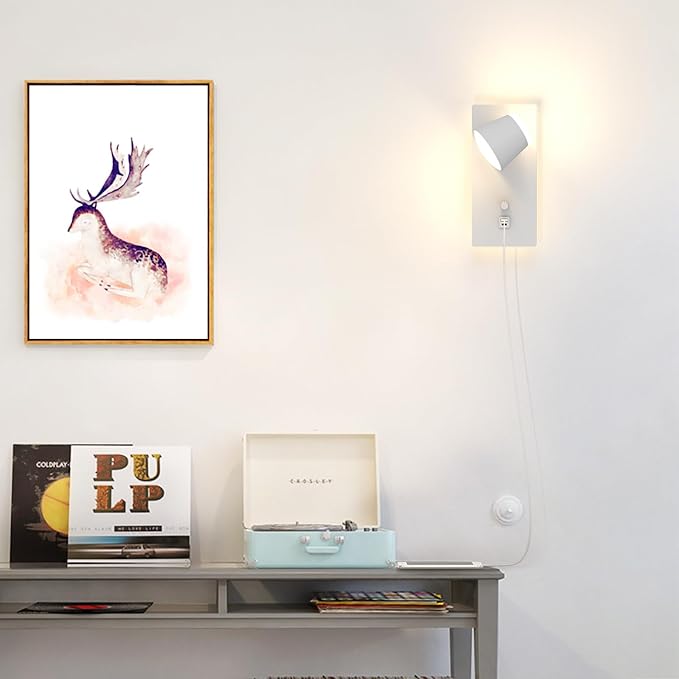 Dimmable LED Wall Sconce with USB&C Ports-5 Color Temperature (2700K-6000K) Plug-in Bedside Reading Light,Up&Down Wall Mounted Lamp for Bedroom,Living Room,Hallway-Modern Home Decor (1 Pack)