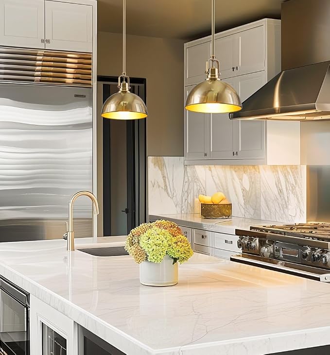 Kira Home Belle 9" Modern Industrial Mini Pendant Light for Kitchen Island | Classic Dome Metal Shade, Retro Mid-century Profile Design, Premium Cool Brass Finish Ceiling Hanging Fixture