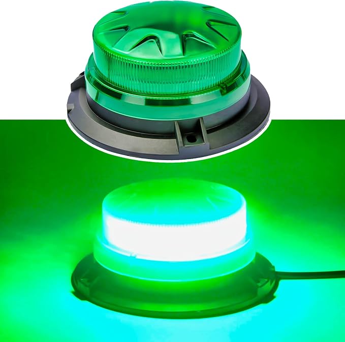 Green Led Emergency Strobe Beacon Lights for Car Vehicles 12V 24V 24-LEDs | Magnetic Mount, 8 Flash Model, Warning Safety Flashing, Rooftop Signal Lamp for Forklife Construction Truck Tractor Golf SUV