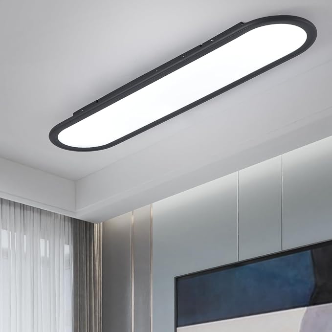 Modern Linear Ceiling Lights, 36W LED High Brightness Long Ceiling Lamp, 27.6 Inch Ultra Thin Low Profile Light Fixture for Bedroom Kitchen Closet Hallway, Black/Cool White 6000K