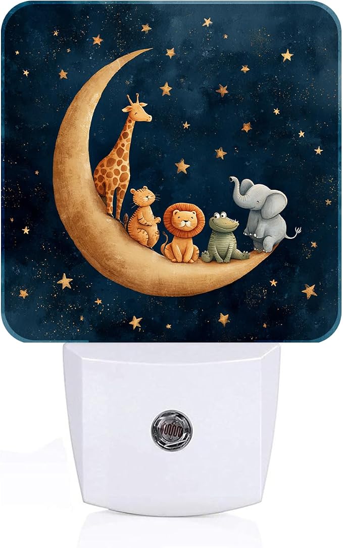 Moon and Starry Sky Night Light,Cartoon Animals Plug Into Wall with Dusk to Dawn Light Sensors, Warm Nightlights for Bedroom,Bathroom,Hallway,Kitchen,Gifts Ideal for Boys Girls Women Men