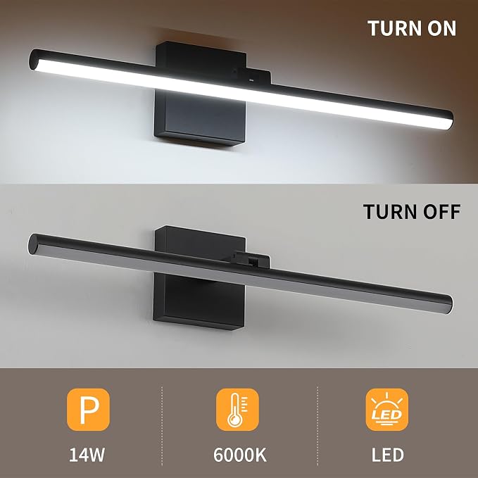 LED Bathroom Vanity Light, Modern Bathroom Light Fixture Over Mirror (Cool White 6000K), Vanity Light Bar with Angle Adjustable, 24 Inch, Black