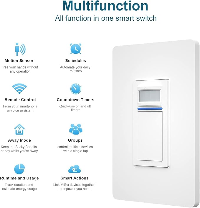 Nexete Smart Wi-Fi Motion Sensor Light Switch for Smart Home Automation, Single Pole/3-Way, PIR Occupancy/Vacancy Sensor, Compatible with Alexa & Google Home Neutral Wire Required(Sensor)