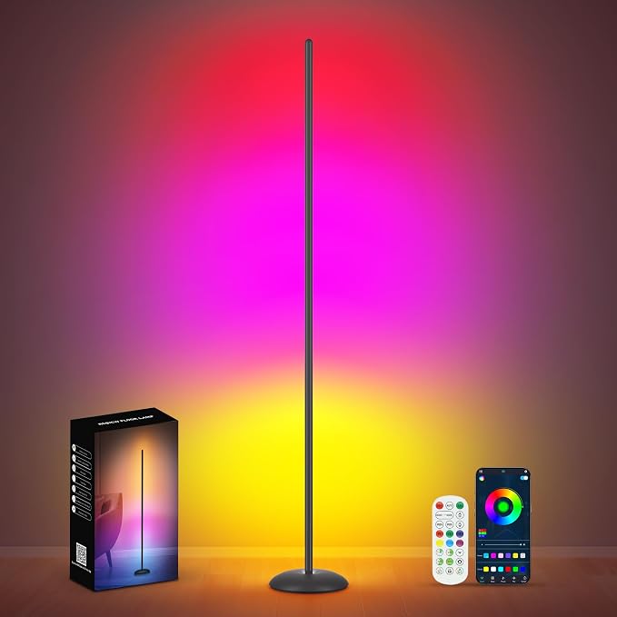 LED Corner Floor Lamp, Smart RGB Corner Lamps for Living Room | APP & Remote Control, Dimmable 16 Million Color Changing & 213 Scenes, Music Sync, Standing LED Lights for Bedroom - Black