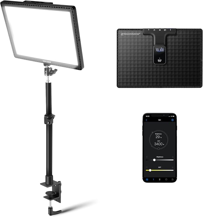 NEEWER 15.5" Key Light Streaming Light, Video Light with PC Mac Control & iOS Android APP, 2800lm GL1 LED Panel Light with Desk Clamp Compatible with Elgato Stream Deck for Gaming Zoom YouTube, Black