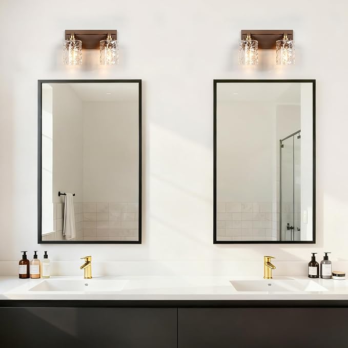 Modern Bathroom Lighting Fixtures Over Mirror, Vanity Lights for Bathroom, Wall Sconces with Clear Glass Shades, E26 Ceramic Socket, 2-Light 14-inch Oil-Rubbed