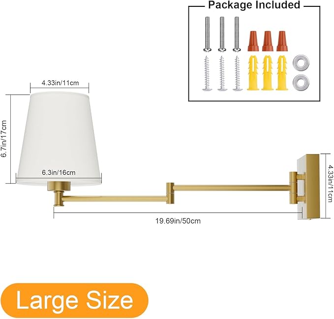 Aipsun Gold Wall Sconce Set of 2, Swing Arm Wall Lamps, Modern Bedroom Wall Sconce Fixtures with Fabric Lampshade for Reading Hallway Living Room(Exclude Bulb)