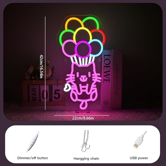 Ball Cat Neon Sign Wall Decor Ball Cat Neon Light Bedroom Wall Decor Suitable for Classroom Book Party Library Decoration Reading Room Bookish Decor Gift